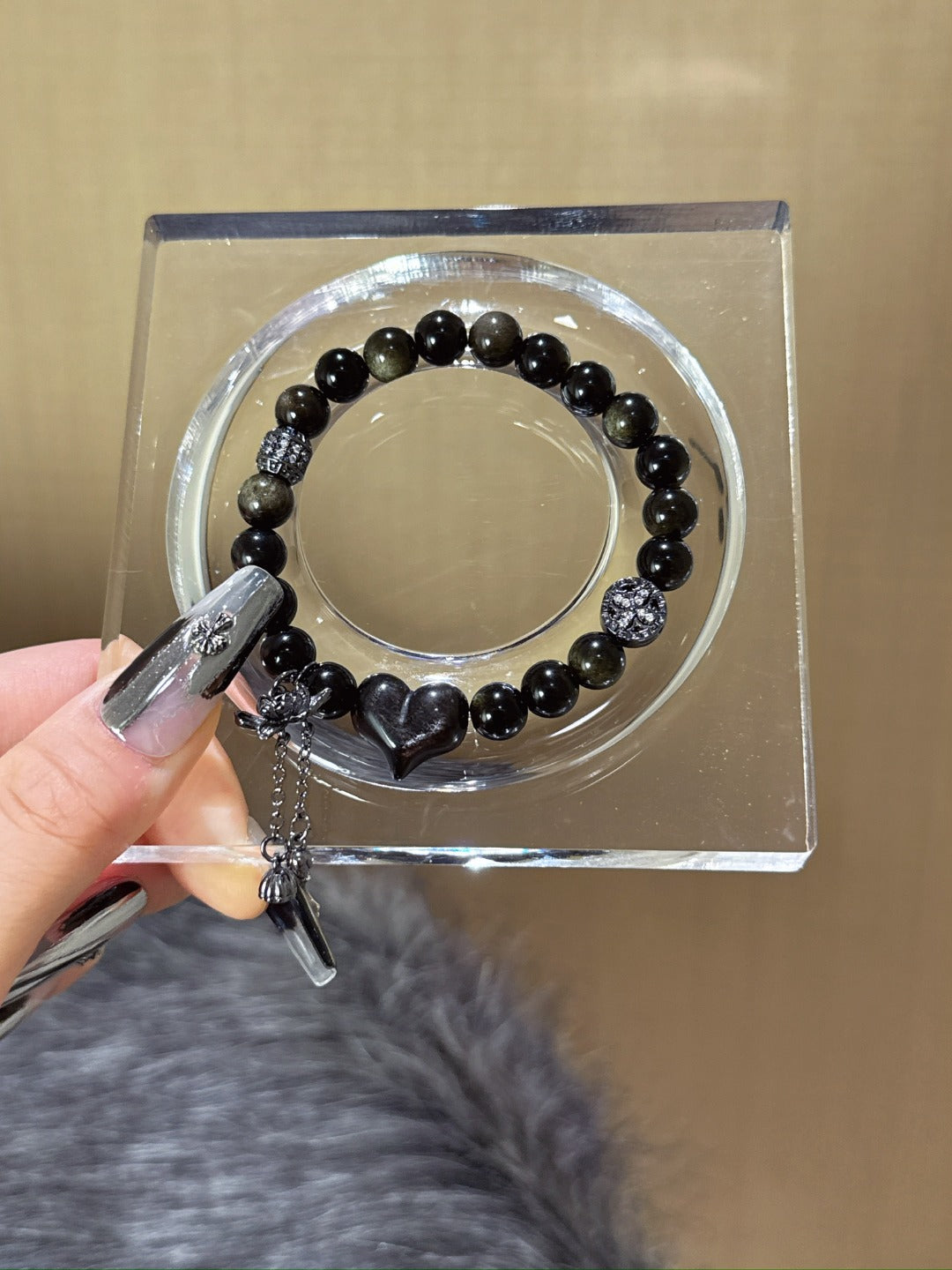▫️▪️ Gold obsidian silver obsidian bracelet